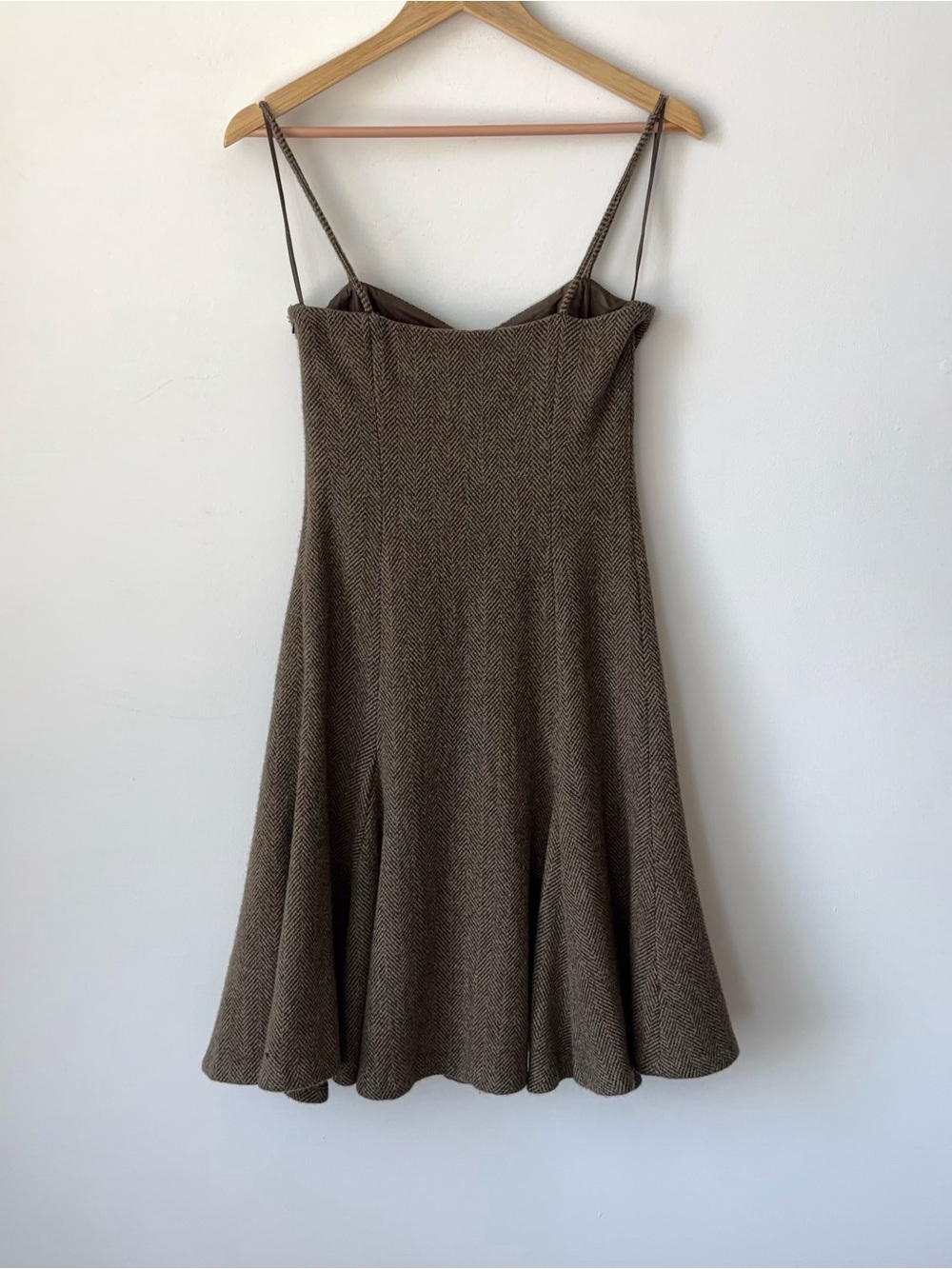 Vintage Ralph Lauren 100% Wool Herringbone Tweed Slip Dress Size 2 Blue Label - Picture 9 of 14